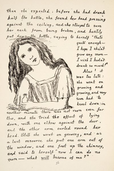 Alice Starts to Grow After Drinking from the Little Bottle, Illustration from Alice